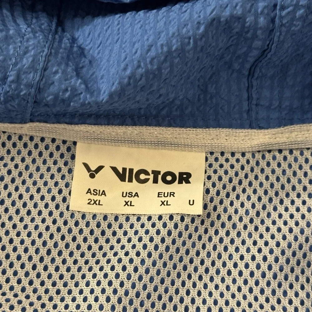 Victor Seersucker Hooded Windbreaker Jacket Blue Orange Lightweight Men XL